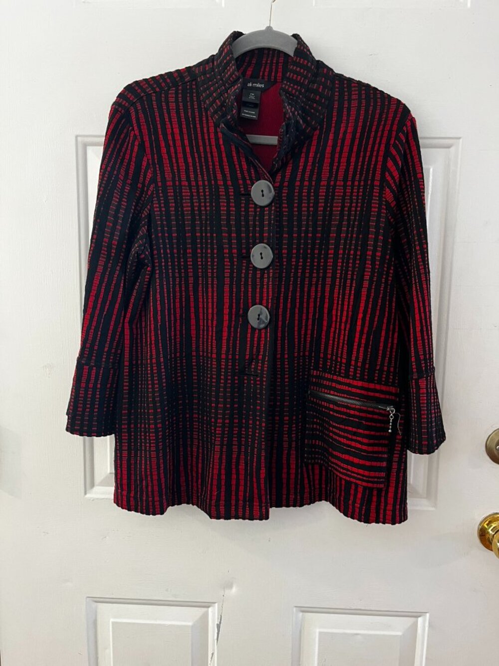 Ali Miles Woman's Modern Contemporary Red/Black Swing Jacket/Cardigan Sz MedP
